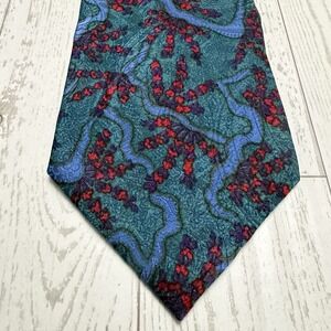 Christian Dior Monsieur 100% Silk Tie Green Blue Red Abstract Pattern USA Made